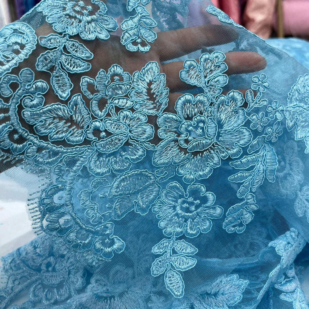 Corded Bridal Lace Fabric Embroidered on 100% Polyester Net Mesh | Lace USA - 95409W