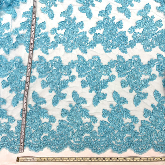 Corded Bridal Lace Fabric Embroidered on 100% Polyester Net Mesh | Lace USA - 95409W