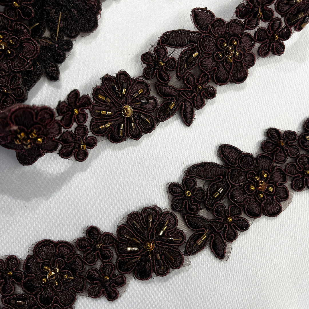 Beaded & Corded Lace Trimming Embroidered on 100% Polyester  Organza | Lace USA - 96278N-BP
