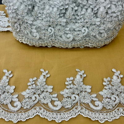 Beaded & Corded Lace Trimming Embroidered on 100% Polyester Net Mesh | Lace USA - 96988W-BP