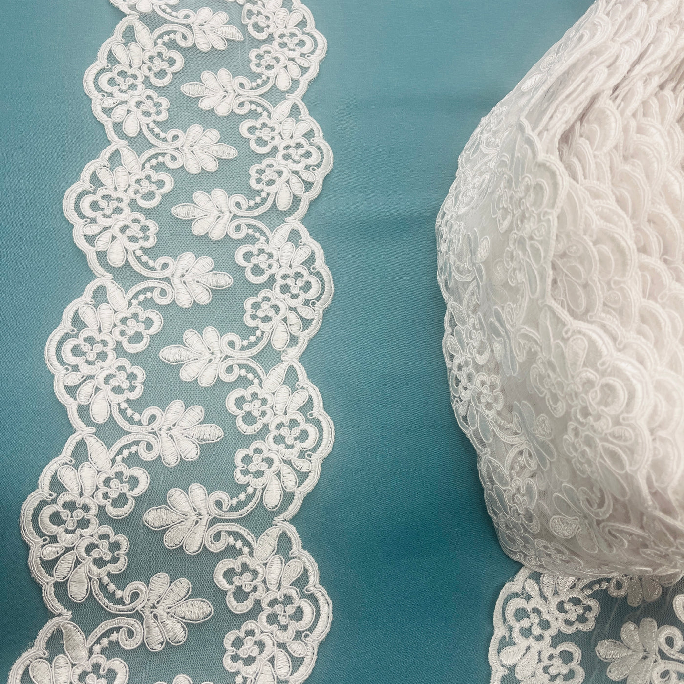 Corded Double Sided Lace Trimming Embroidered on 100% Polyester Net Mesh | Lace USA - 95967W/2