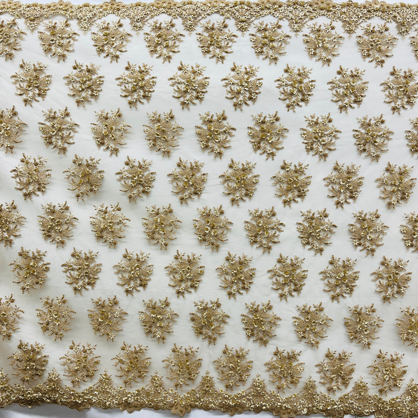 Beaded 3D Floral Lace Fabric Embroidered on 100% Polyester Net Mesh | Lace USA - GD-361