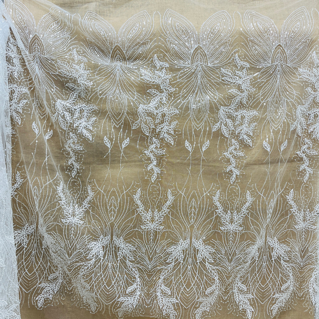 Beaded & Sequined Lace Fabric Embroidered on 100% Polyester Net Mesh | Lace USA - GD-2918