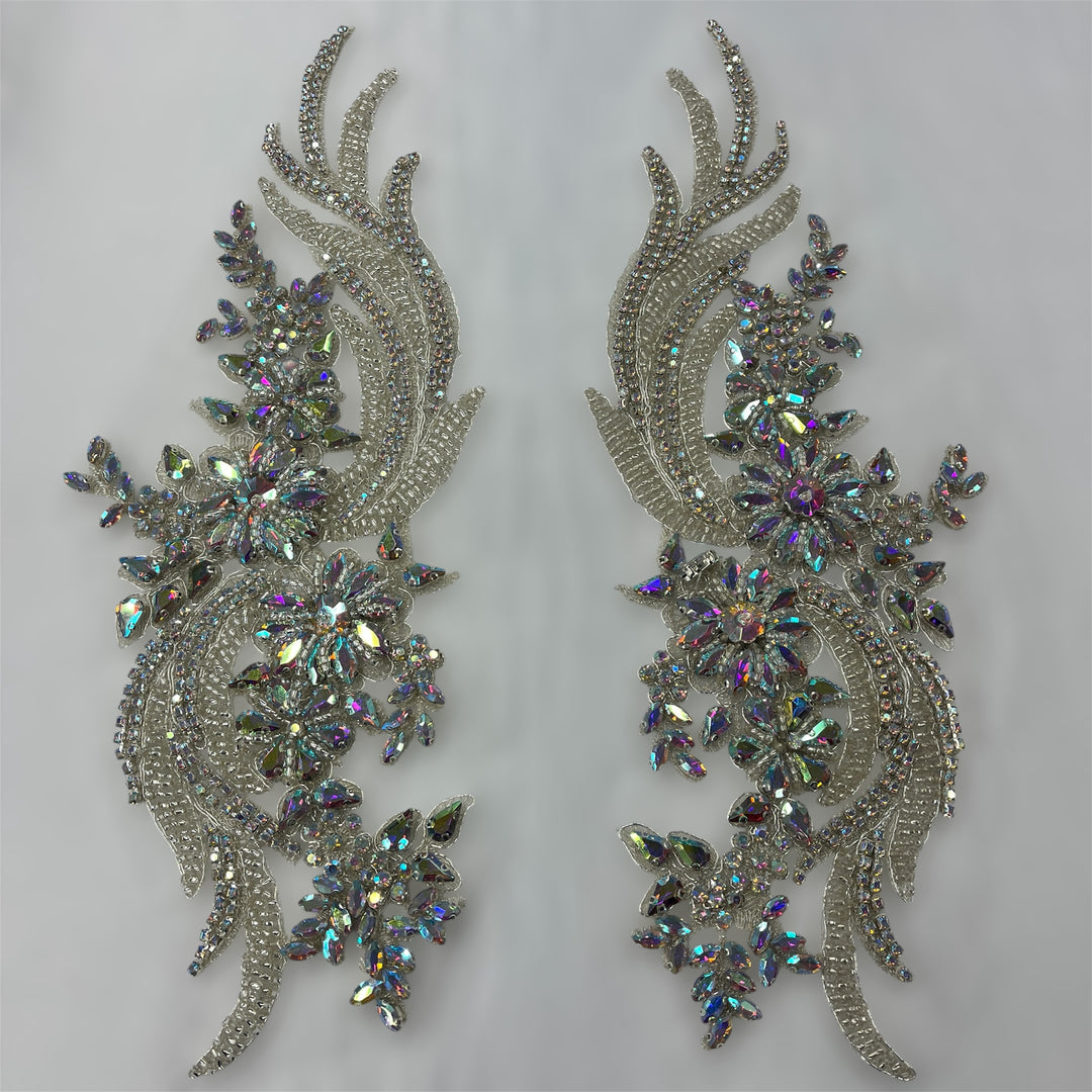 Crystal Rhinestone Applique Embroidered on 100% Polyester | Lace USA - GD-R800