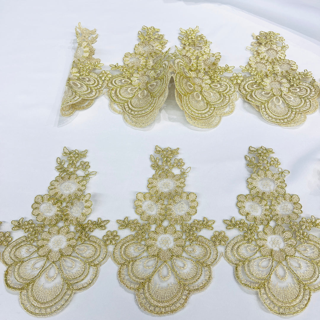 Corded Lace Trimming Embroidered on 100% Polyester Net Mesh | Lace USA - 97015W