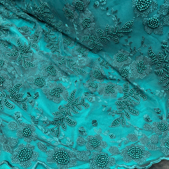 Beaded Lace Fabric Embroidered on 100% Polyester Net Mesh | Lace USA - GD-366