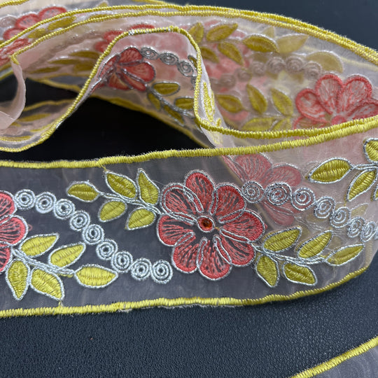 Beaded & Corded Lace Trimming Embroidered on 100% Polyester  Organza | Lace USA - 96307N-RS