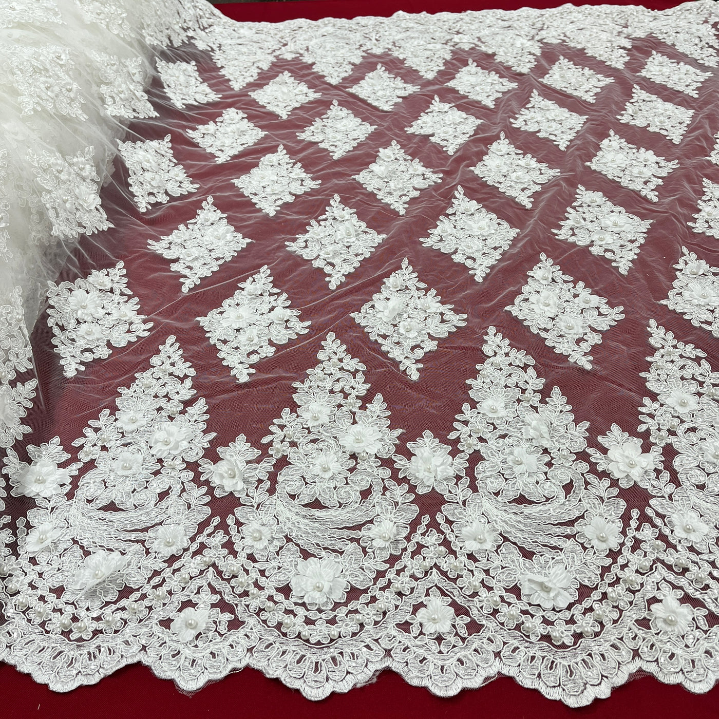 Beaded 3D Floral Lace Fabric Embroidered on 100% Polyester Net Mesh | Lace USA - GD-19211