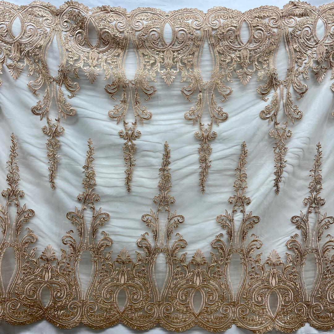 Corded Bridal Lace Fabric Embroidered on 100% Polyester Net Mesh | Lace USA - 97206