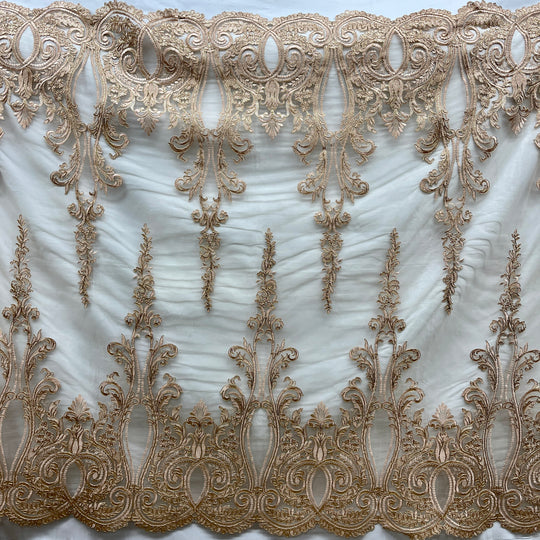 Corded Bridal Lace Fabric Embroidered on 100% Polyester Net Mesh | Lace USA - 97206