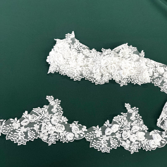 3D Floral Lace Trimming Embroidered on 100% Polyester Net Mesh | Lace USA - 21853W