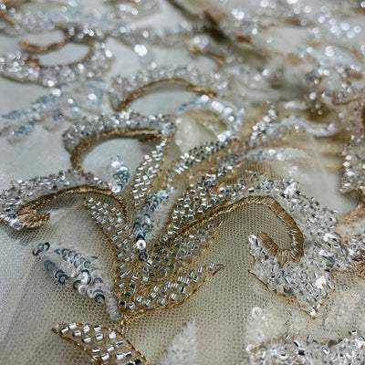 Beaded Lace Fabric Embroidered on 100% Polyester Net Mesh | Lace USA - GD-220905