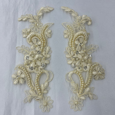 Beaded & Corded Floral Lace Applique Embroidered on 100% Polyester | Lace USA - KZ-67