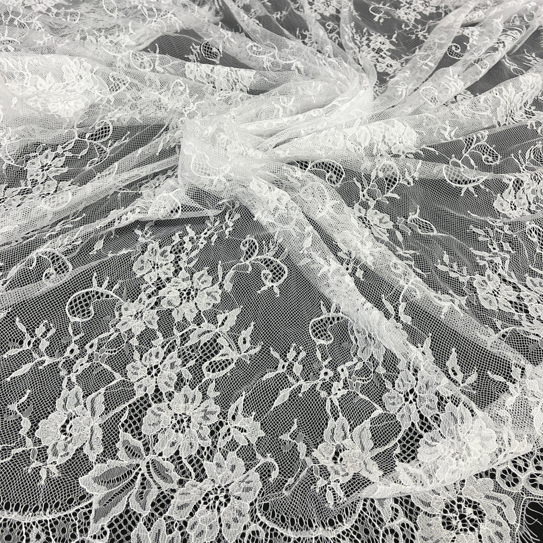 Chantilly Embroidered Lace Fabric with Eyelash Scallop | Lace USA - 68125W