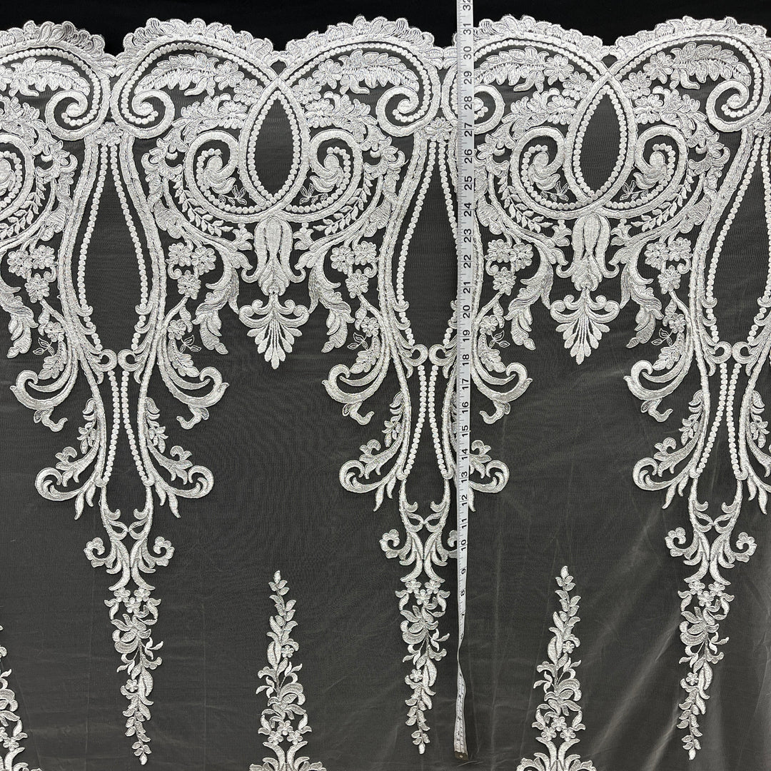 Corded Bridal Lace Fabric Embroidered on 100% Polyester Net Mesh | Lace USA - 97206