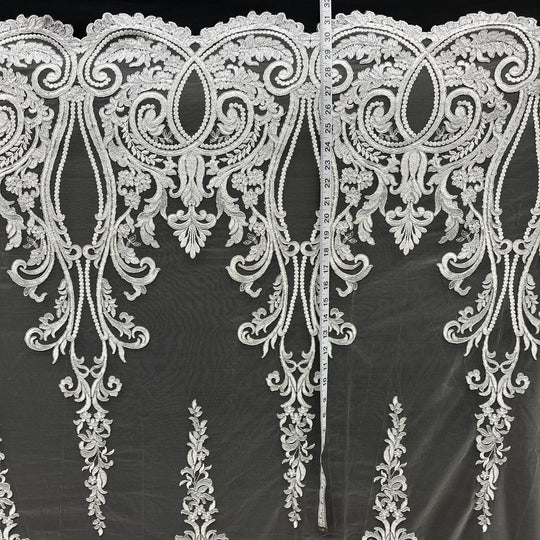 Corded Bridal Lace Fabric Embroidered on 100% Polyester Net Mesh | Lace USA - 97206