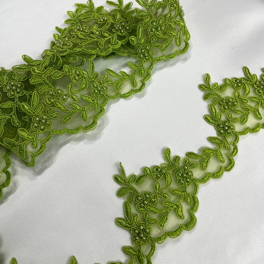 Beaded & Corded Lace Trimming Embroidered on 100% Polyester  Organza | Lace USA - 95909N-BP