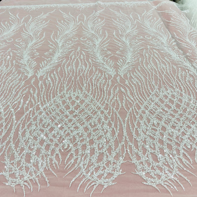 Beaded Lace Fabric Embroidered on 100% Polyester Net Mesh | Lace USA - GD-3785