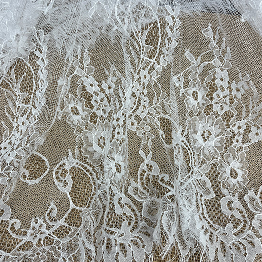 Chantilly Embroidered Lace Fabric with Eyelash Scallop | Lace USA - 68122W