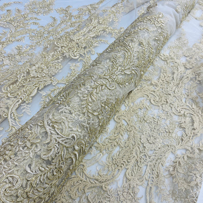 Corded Bridal Lace Fabric Embroidered on 100% Polyester Net Mesh | Lace USA - 97136W