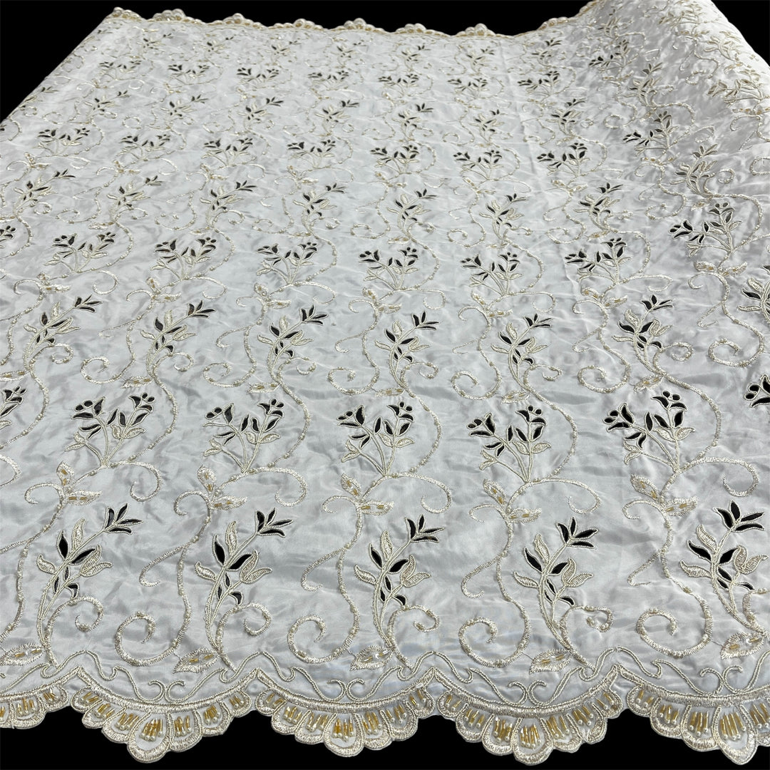 Beaded Bridal Lace Fabric Embroidered on 100% Polyester Satin | Lace USA - 96938T-BP