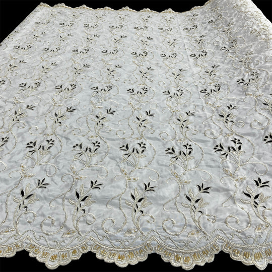 Beaded Bridal Lace Fabric Embroidered on 100% Polyester Satin | Lace USA - 96938T-BP