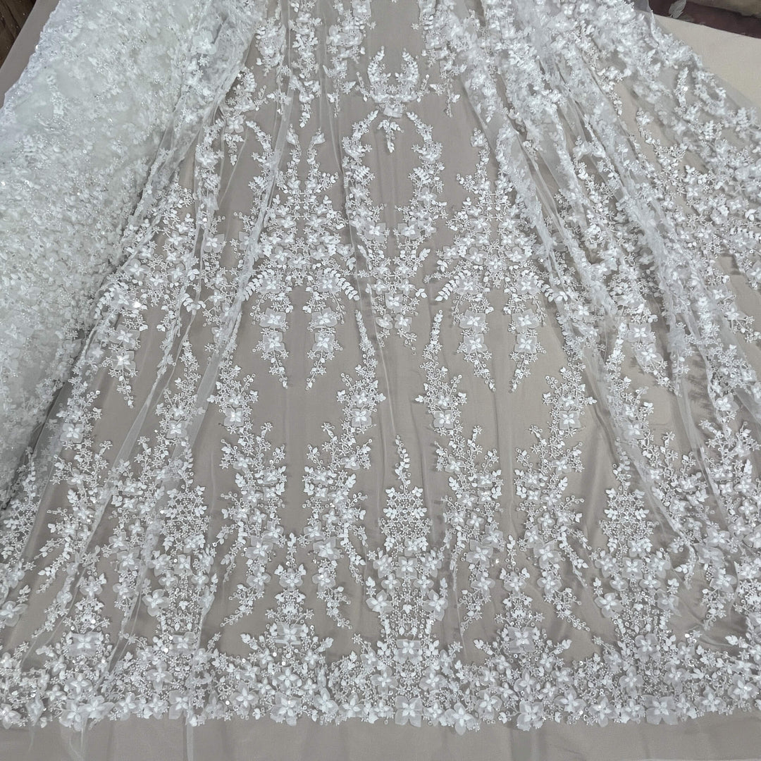 Beaded Lace Fabric Embroidered on 100% Polyester Net Mesh | Lace USA - GD-2549