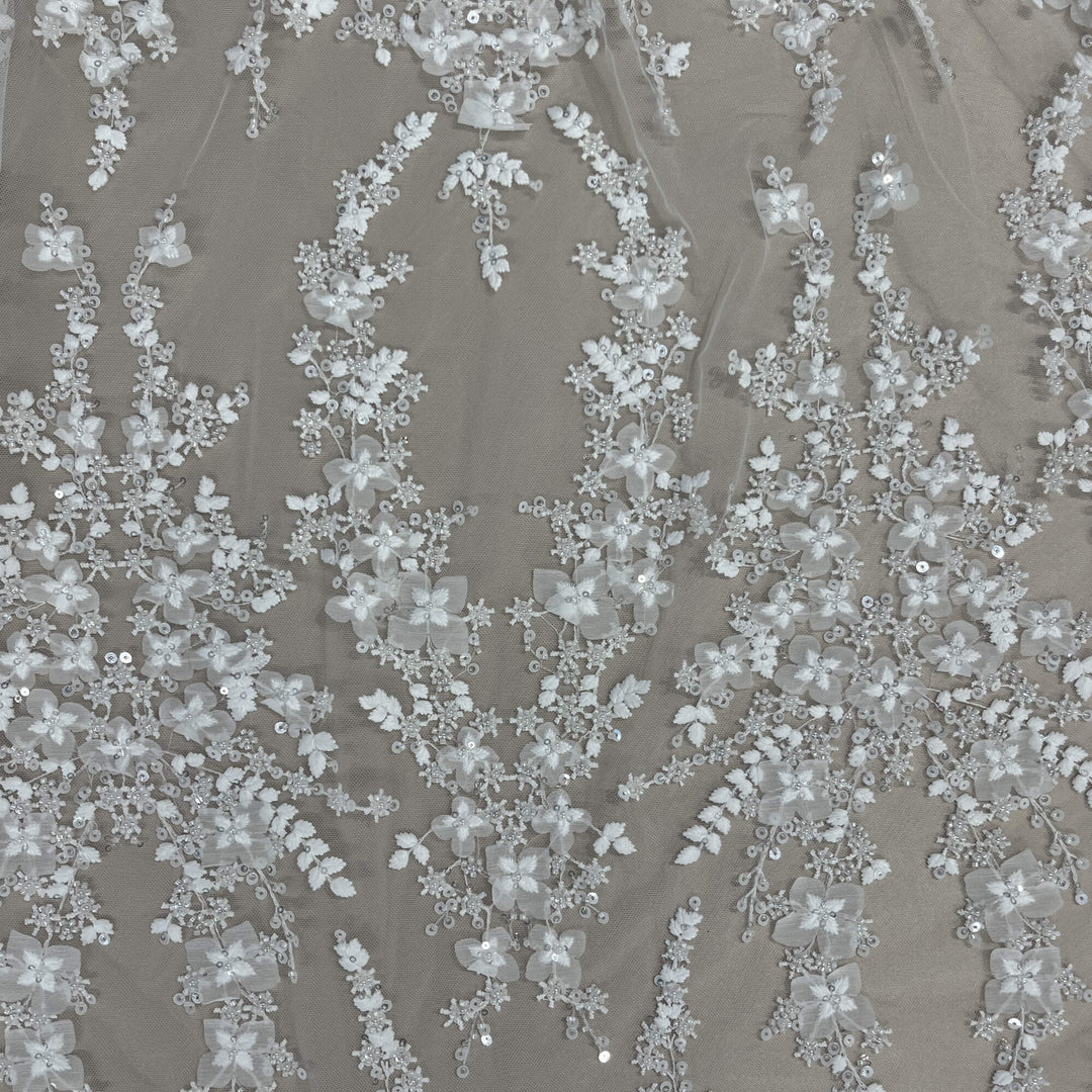 Beaded Lace Fabric Embroidered on 100% Polyester Net Mesh | Lace USA - GD-2549