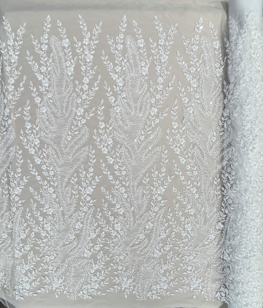 Beaded Lace Fabric Embroidered on 100% Polyester Net Mesh | Lace USA - GD-638