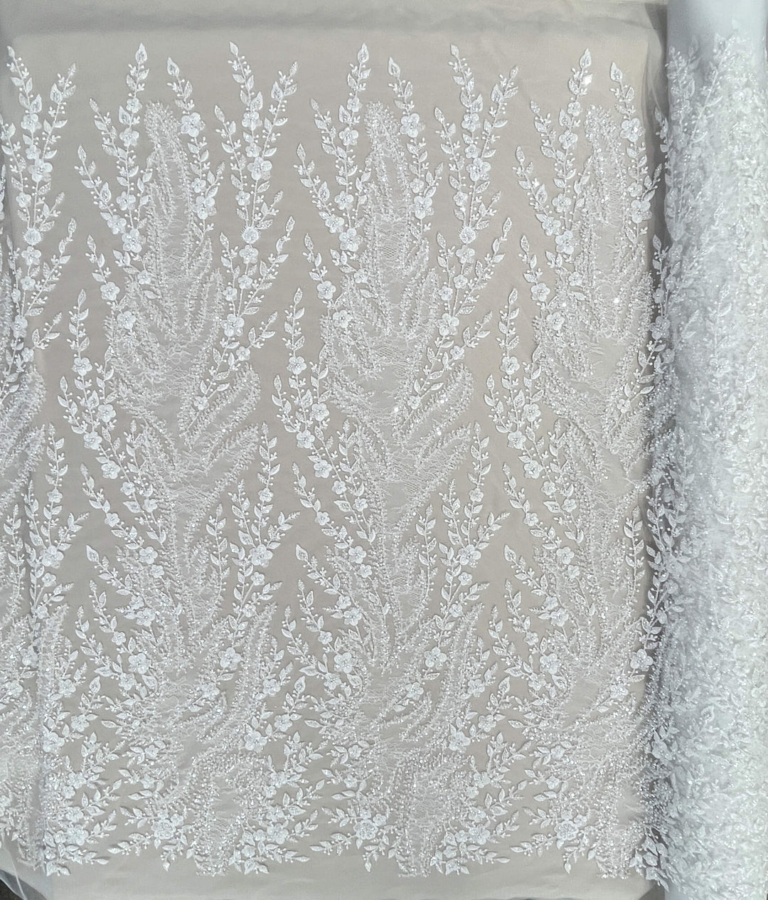 Beaded Lace Fabric Embroidered on 100% Polyester Net Mesh | Lace USA - GD-638