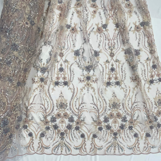 Beaded Lace Fabric Embroidered on 100% Polyester Net Mesh | Lace USA - GD-26227