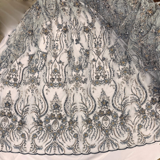 Beaded Lace Fabric Embroidered on 100% Polyester Net Mesh | Lace USA - GD-26227