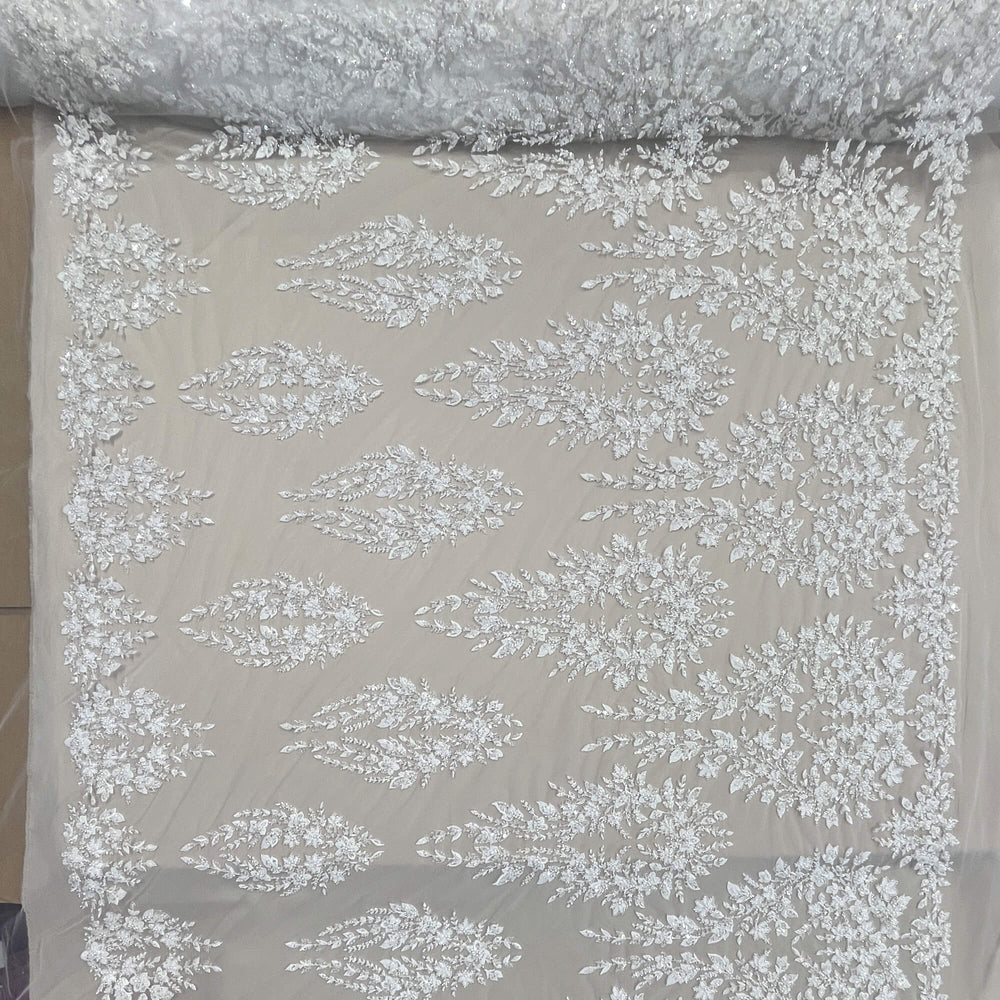 Beaded Lace Fabric Embroidered on 100% Polyester Net Mesh | Lace USA - GD-2636