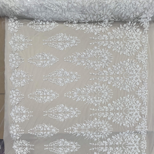 Beaded Lace Fabric Embroidered on 100% Polyester Net Mesh | Lace USA - GD-2636
