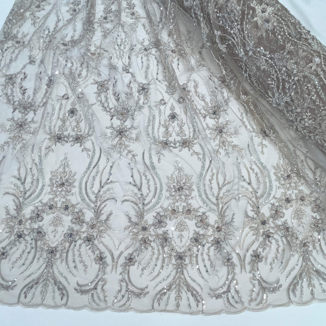 Beaded Lace Fabric Embroidered on 100% Polyester Net Mesh | Lace USA - GD-26227
