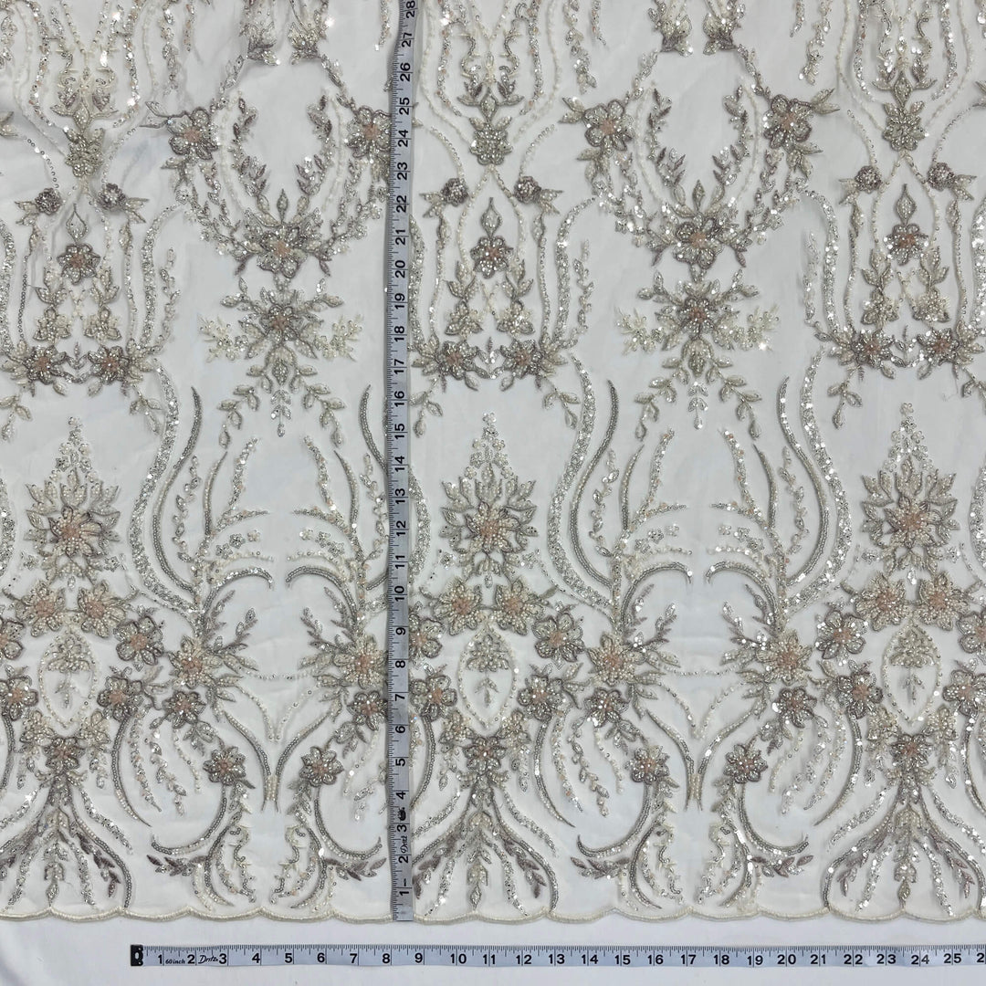 Beaded Lace Fabric Embroidered on 100% Polyester Net Mesh | Lace USA - GD-26227