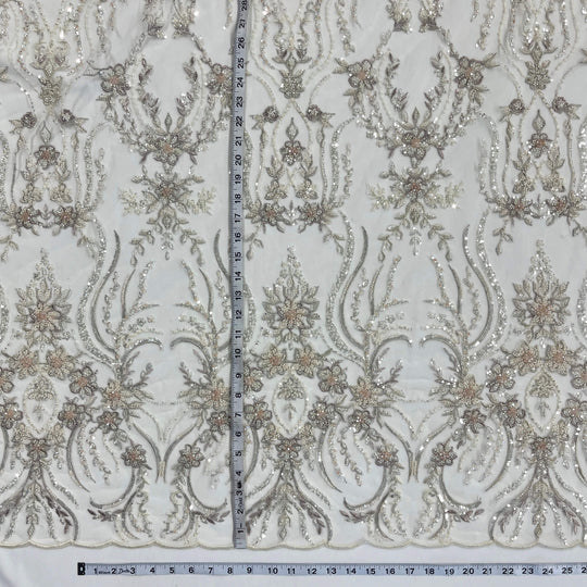 Beaded Lace Fabric Embroidered on 100% Polyester Net Mesh | Lace USA - GD-26227