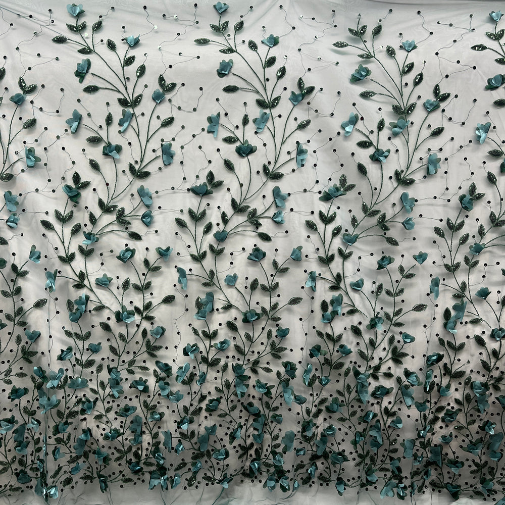 Full view of Beaded 3D Leaves Lace Fabric Lace USA - GD-945
