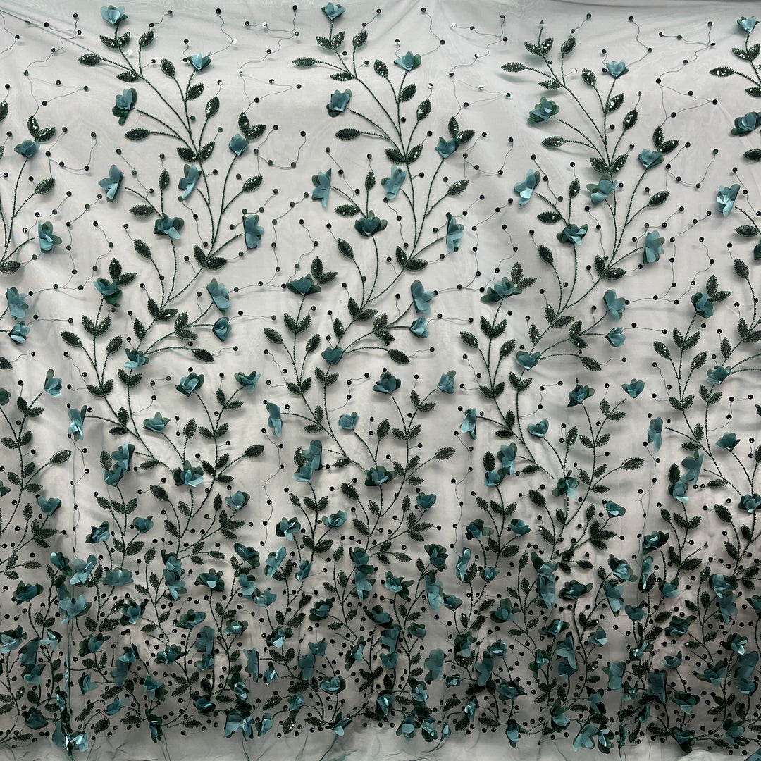 Full view of Beaded 3D Leaves Lace Fabric Lace USA - GD-945