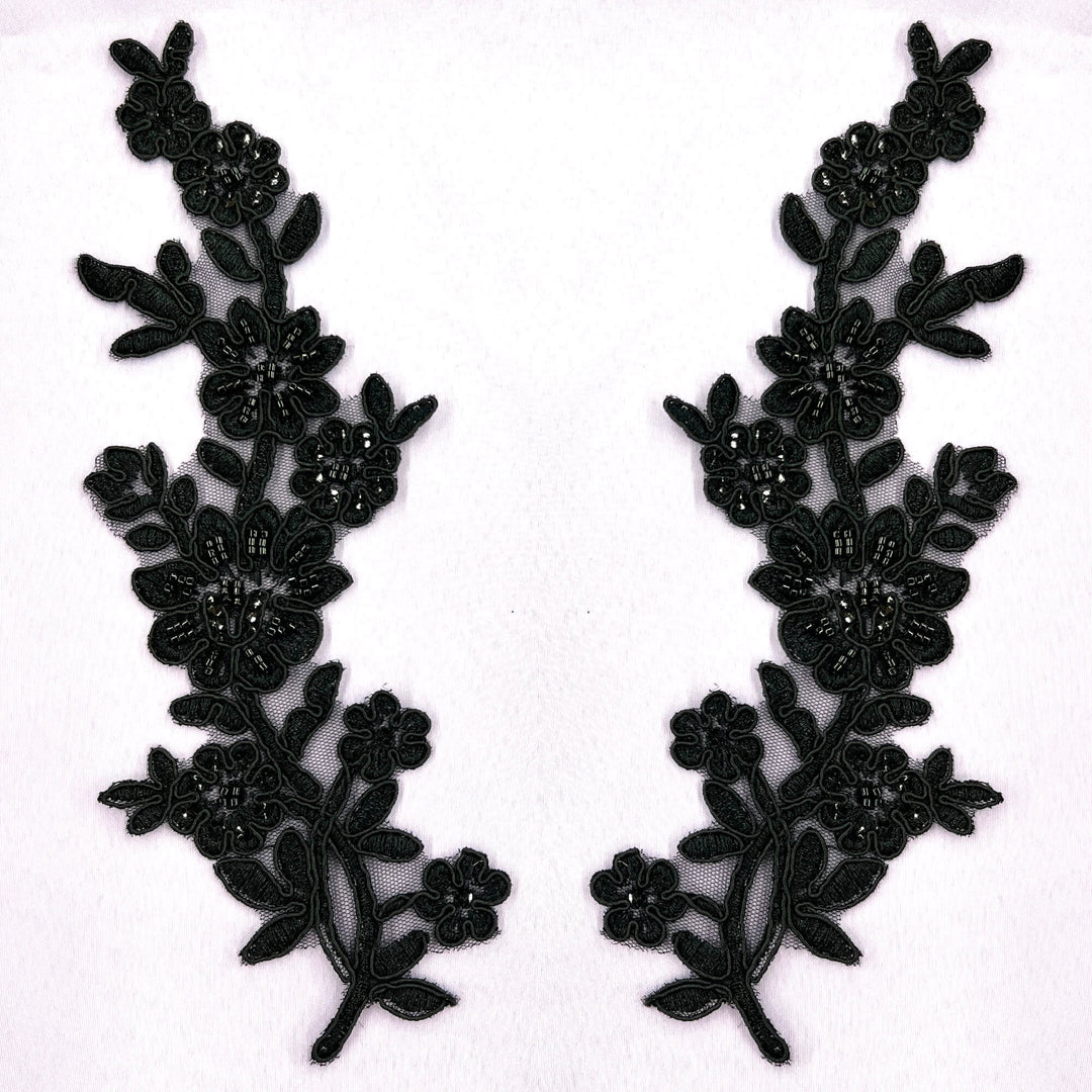 Beaded & Corded Floral Lace Applique Embroidered on 100% Polyester Net Mesh | Lace USA - 95919W-BP