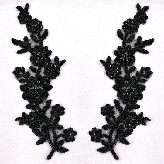 Beaded & Corded Floral Lace Applique Embroidered on 100% Polyester Net Mesh | Lace USA - 95919W-BP