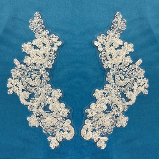 Beaded & Corded Floral Lace Applique Embroidered on 100% Polyester | Lace USA - KZ-25-HB