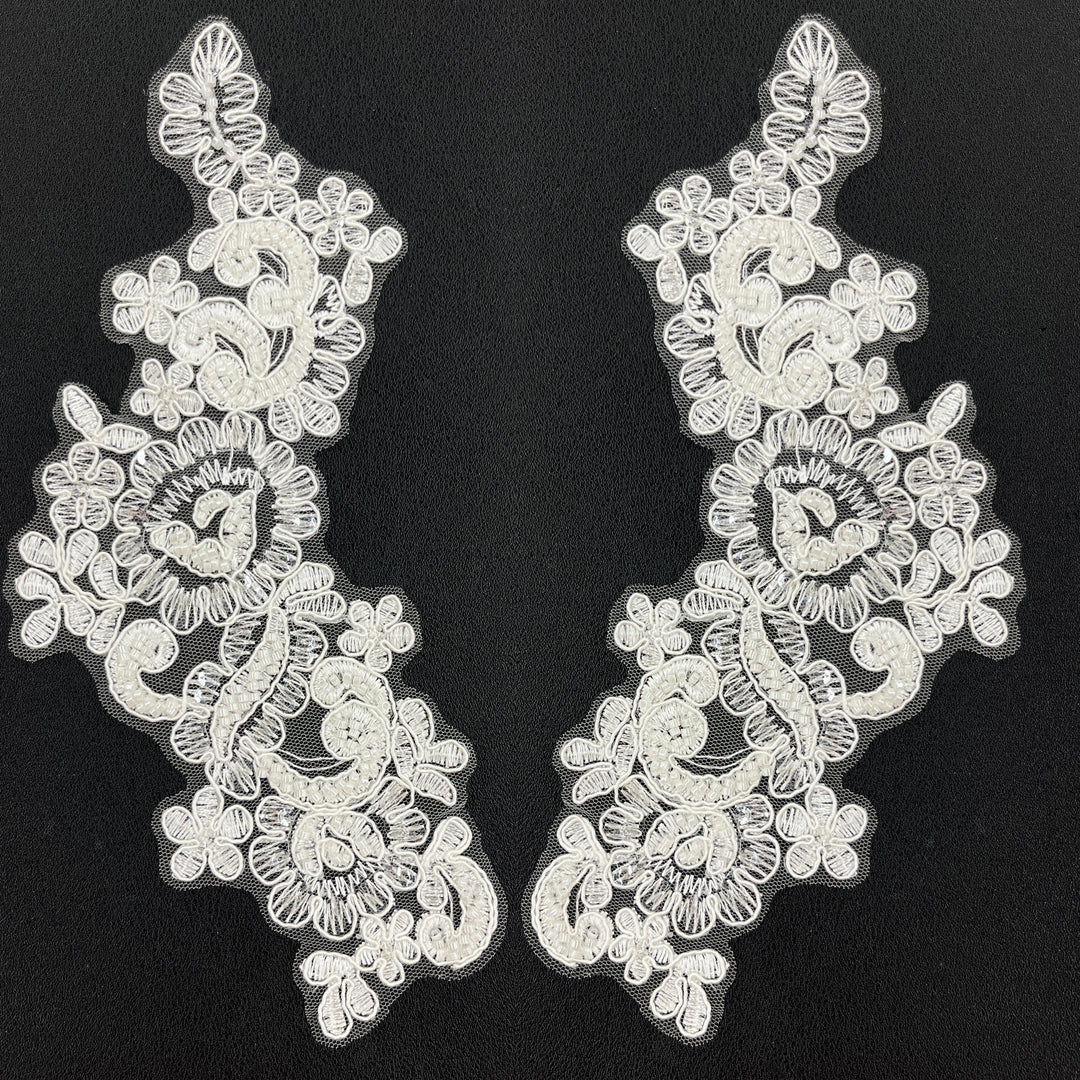 Beaded and Corded white applique perfect for Bridal, dance and diy projects_Lace_USA_KZ-25HB