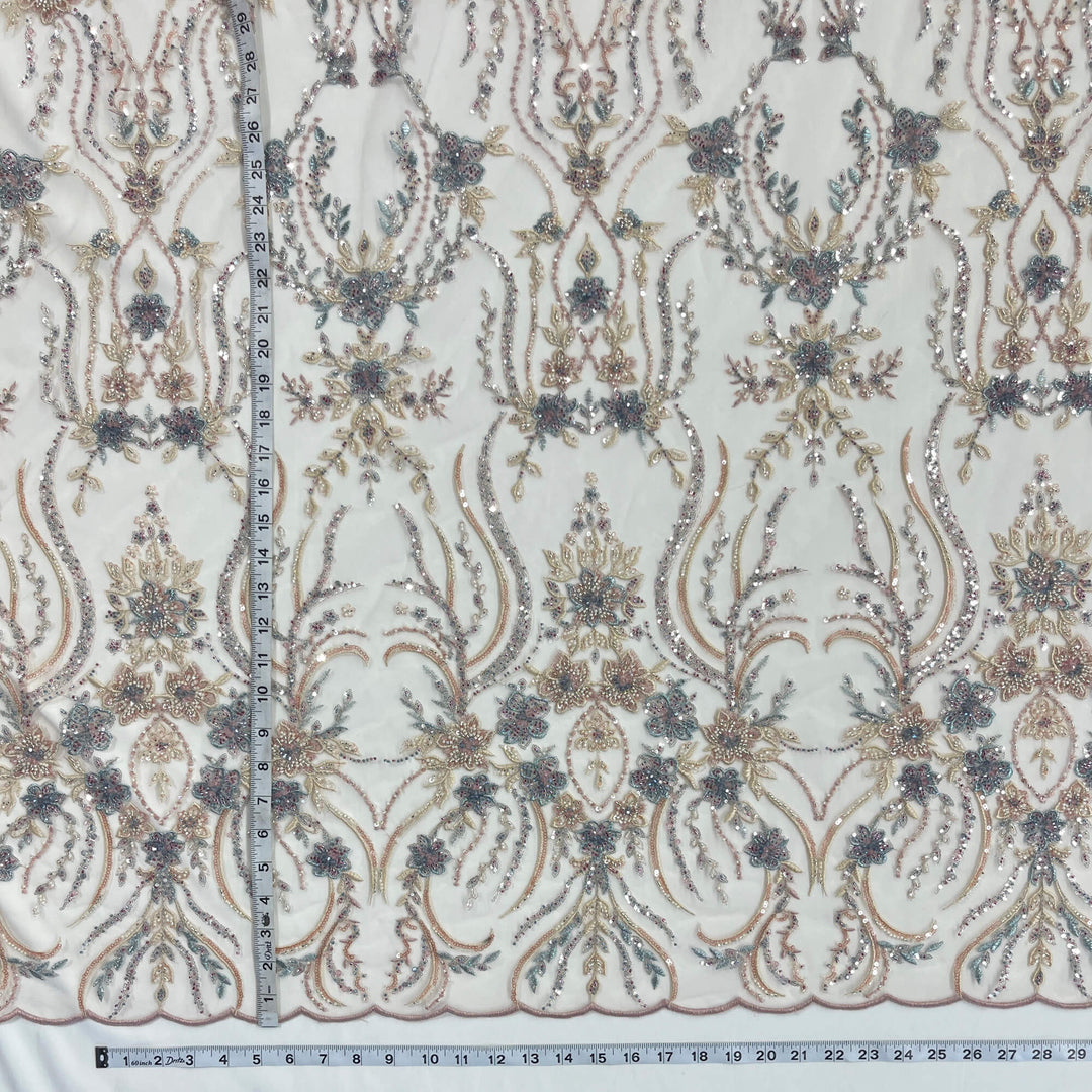 Beaded Lace Fabric Embroidered on 100% Polyester Net Mesh | Lace USA - GD-26227