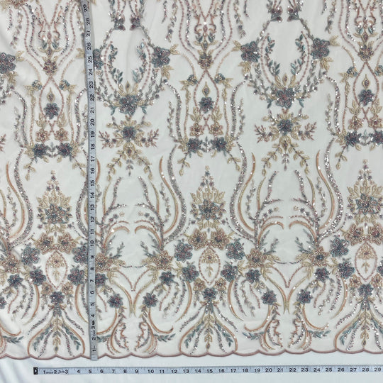 Beaded Lace Fabric Embroidered on 100% Polyester Net Mesh | Lace USA - GD-26227