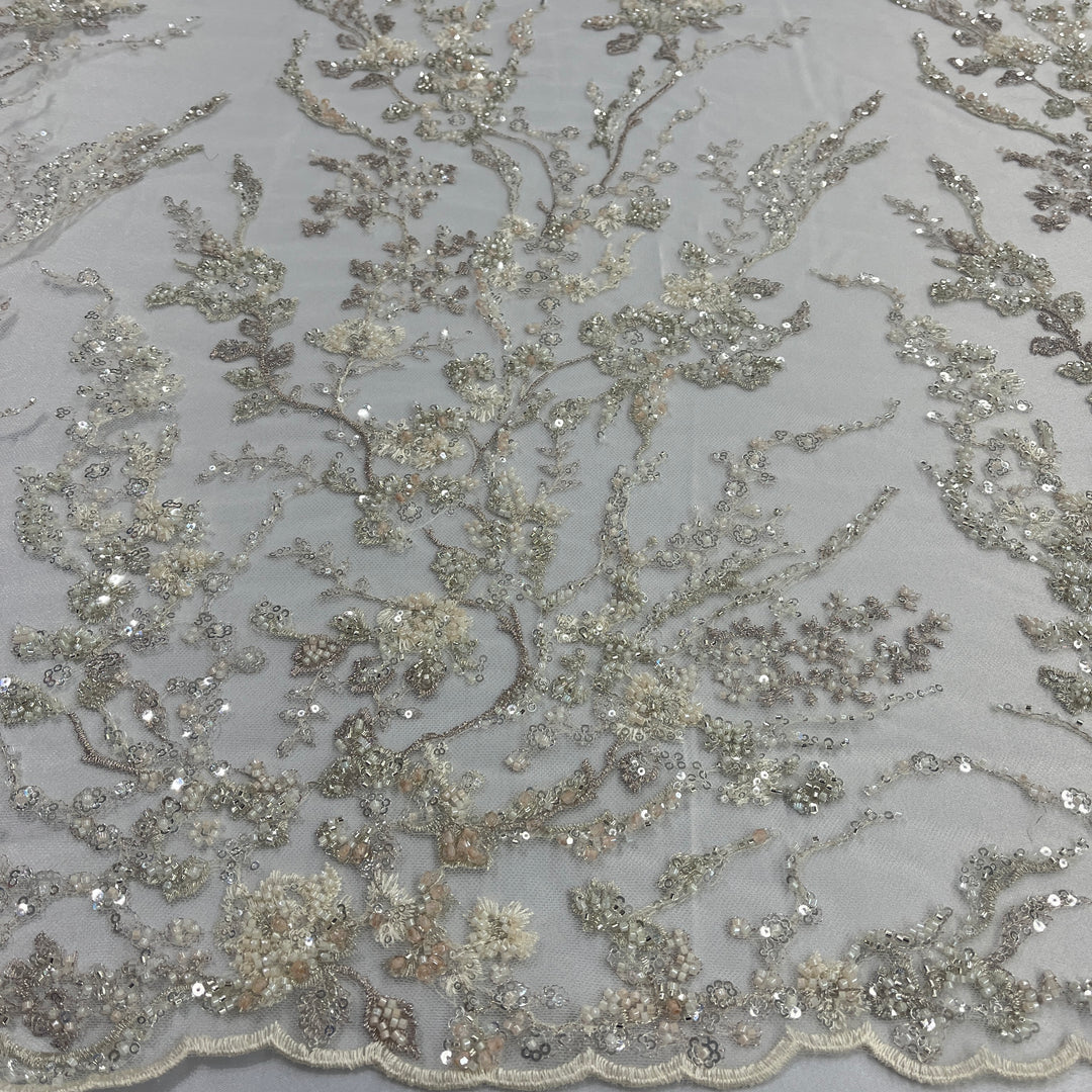 Beaded Lace Fabric Embroidered on 100% Polyester Net Mesh | Lace USA - GD-26228