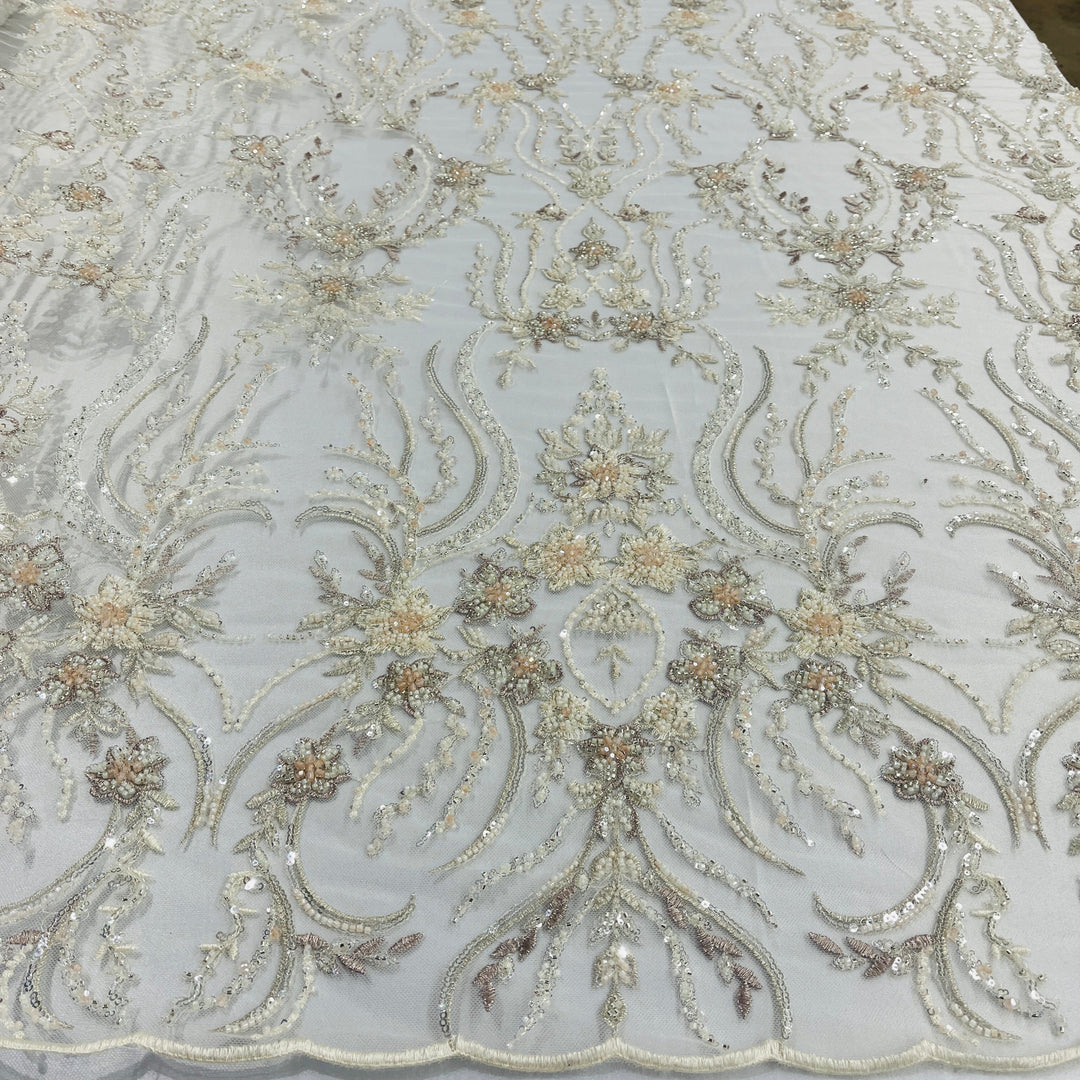 Beaded Lace Fabric Embroidered on 100% Polyester Net Mesh | Lace USA - GD-26227