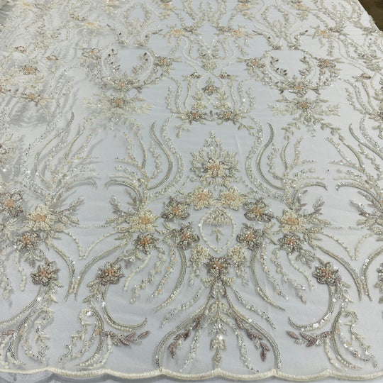 Beaded Lace Fabric Embroidered on 100% Polyester Net Mesh | Lace USA - GD-26227