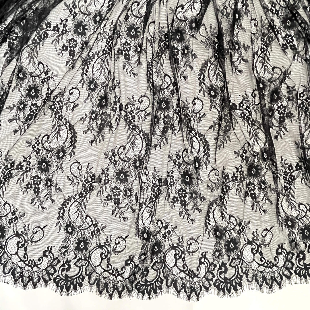 Chantilly Embroidered Lace Fabric with Eyelash Scallop - 3 Yards | Lace USA - GDF-13