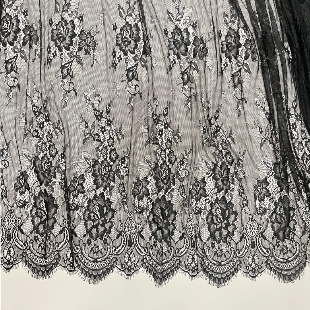 Chantilly Embroidered Lace Fabric with Eyelash Scallop - 3 Yards | Lace USA - GDF-13